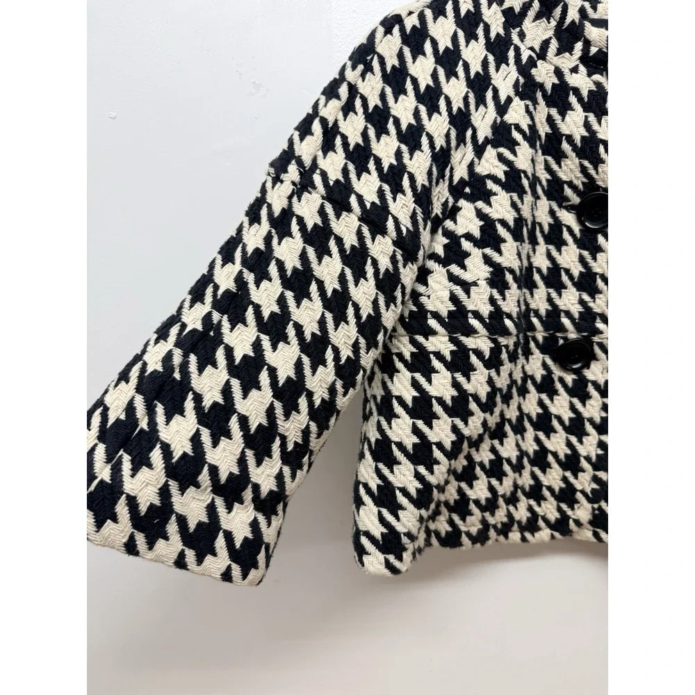 Michael‎ Michael Kors Houndstooth Quilted Crop Jacket Black Cream Size P #36